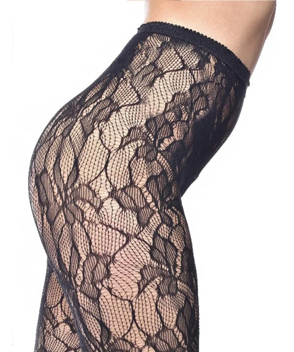 orchid leaf lacy black gothic tights