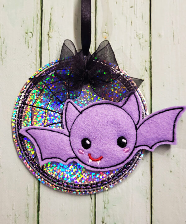 Purple Bat on Moon Halloween Hanging Decoration