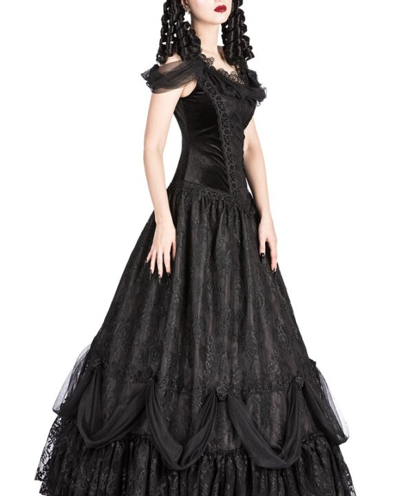 Thabit Mesh Shoulder Black Gothic Prom Dress by Sinister