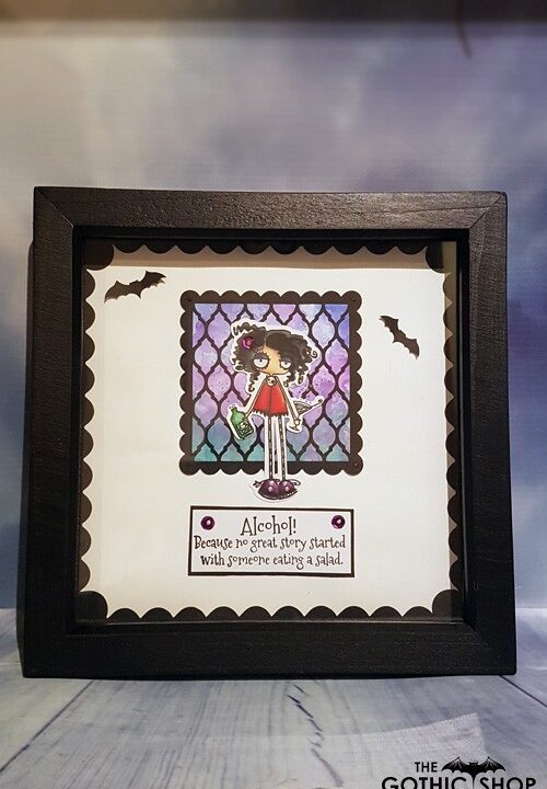 Oddball with a Martini Gothic Girl Handmade Framed Picture