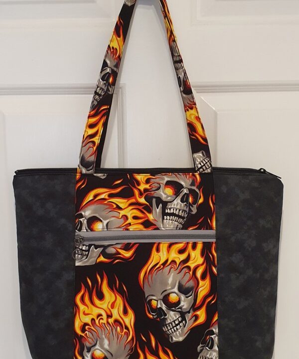Flaming Skulls Orange Handmade Pelican Tote Gothic Bag