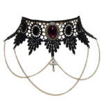 Lucretia Chains & Cross Black Lace Choker with Purple Cabachon