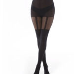 plain stripe suspender black tights
