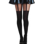 plain stripe suspender black tights