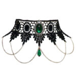 Sinistra Lace Gothic Choker with Green Crystal