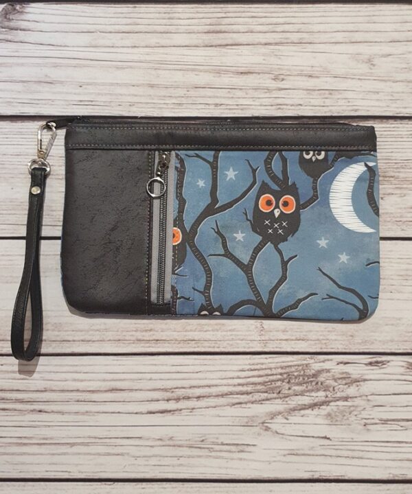 Owl Moon Black Gothic Zippy Wristlet Clutch Bag
