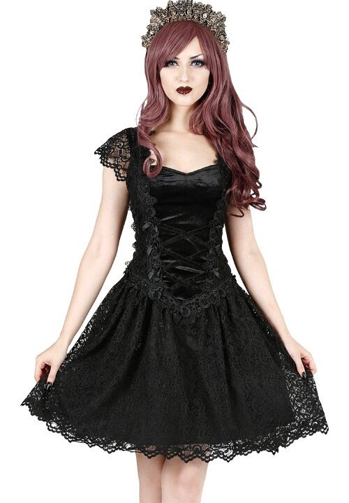 Laurie Black Velvet Gothic Lolita Mini Dress by Sinister - UK14 UK16 & UK26 ONLY