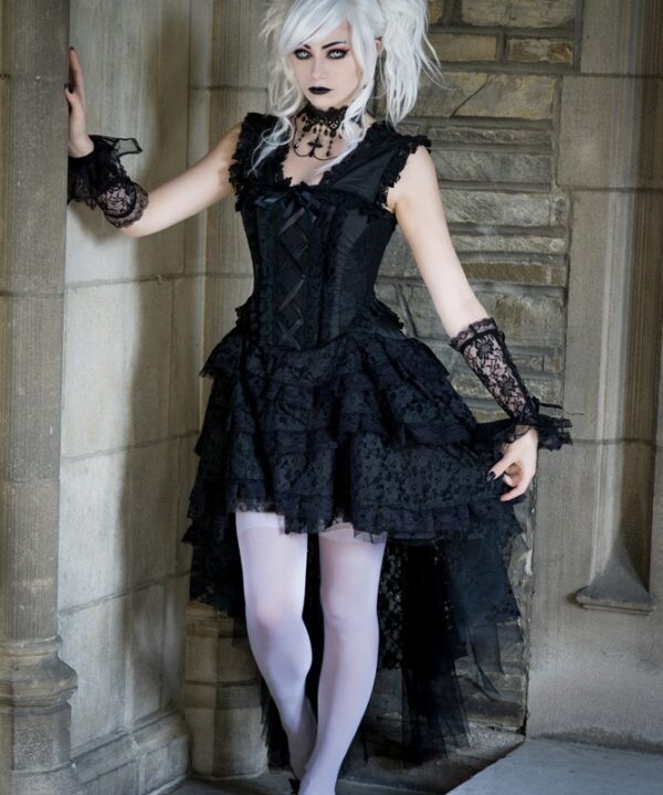 Ophelie Black Taffeta Gothic Prom Corset Dress by Burleska