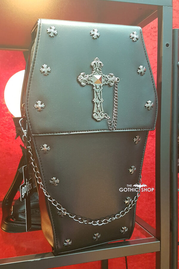 Metal Cross Black Coffin Gothic Large Backpack by GothX
