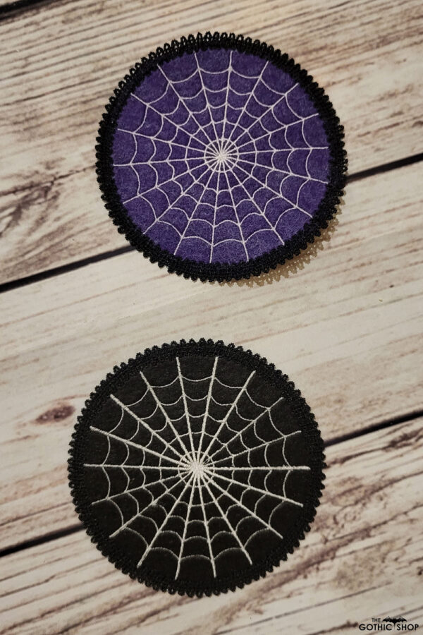 Cobweb black and purple felt gothic coaster