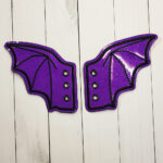 Embroidered Purple Glitter Bat Wings Pair for Shoes and Boots