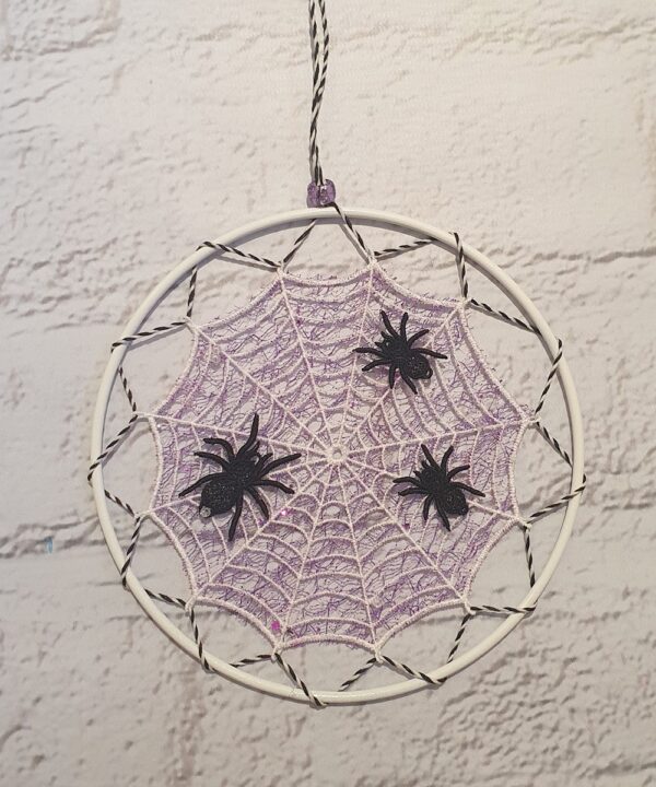 Spider Trio Embroidered Lace Cobweb 15cm Gothic Hoop Art Frame