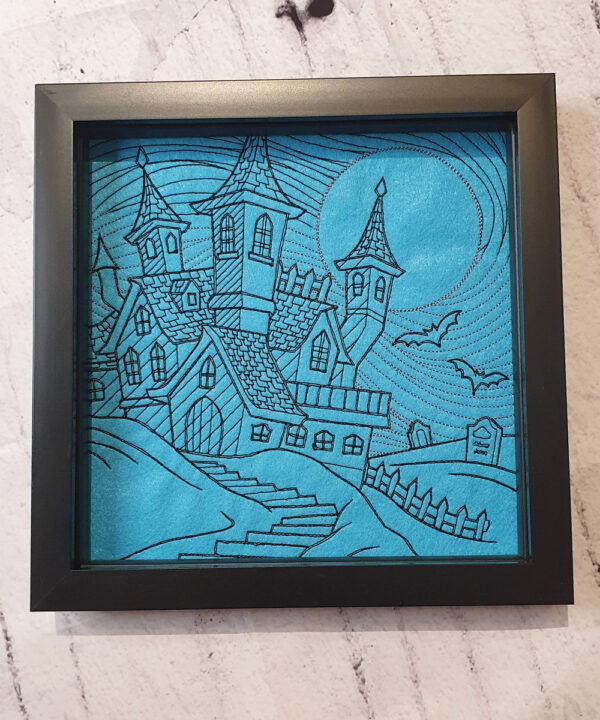 Halloween Haunted House Embroidered Framed Gothic Picture