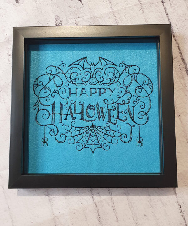 Happy Halloween Cobweb Embroidered Framed Gothic Picture