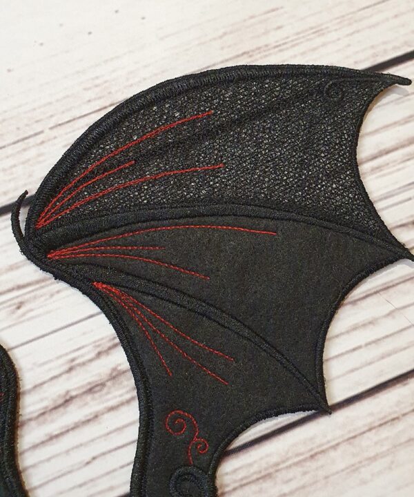Black Lace & Felt Embroidered Bat Wings Pair