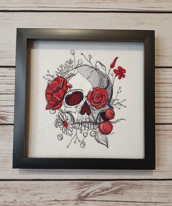Overgrown Floral Skull Embroidered Framed Gothic Picture