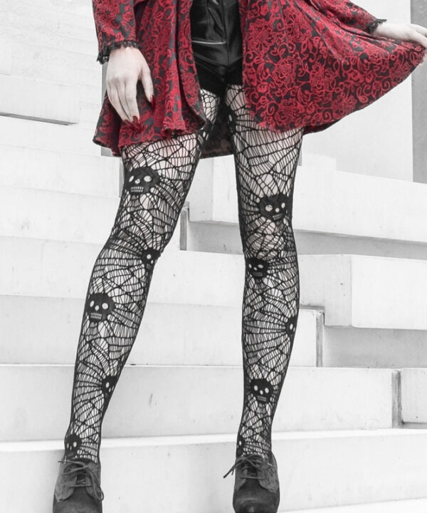 Skull and Cobweb Halloween Gothic Black Net Tights