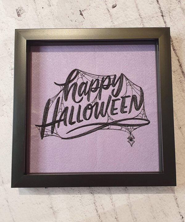 Happy Halloween Spiderweb Embroidered Framed Gothic Picture