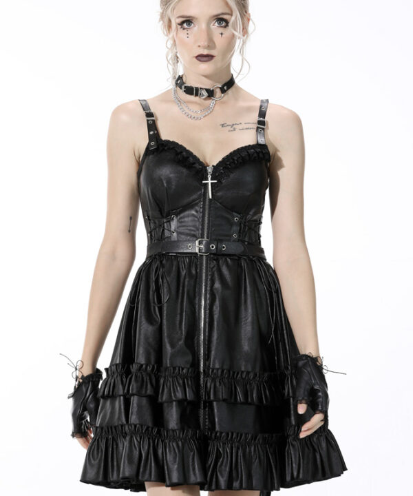 Annalise Black Faux Leather Gothic Dress by Dark in Love