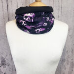 Rose Raven Purple Gothic Print Black Fleece Snood Neck Warmer