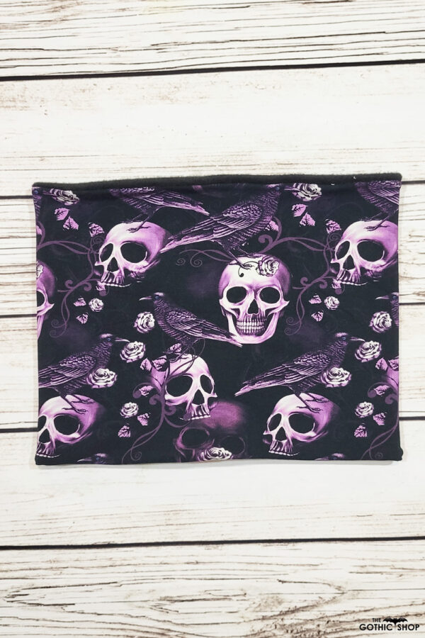 Rose Raven Purple Gothic Print Black Fleece Snood Neck Warmer