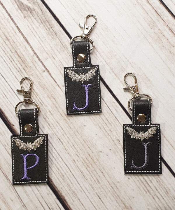 Bat Initial Rectangle Personalised Letter Gothic Keyring | Bag Tag