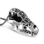 (product) Ornate Wolf Skull Antique Silver Necklace by Lost Apostle