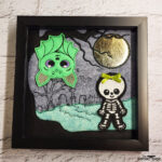 bat & cute skeleton gothic halloween embroidered framed picture