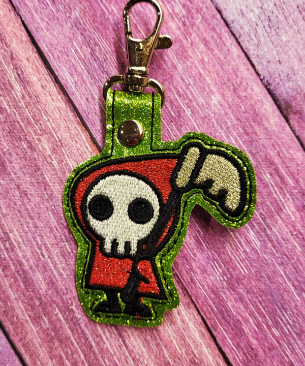 Red Grim Reaper Green Glitter Keyring | Bag Tag