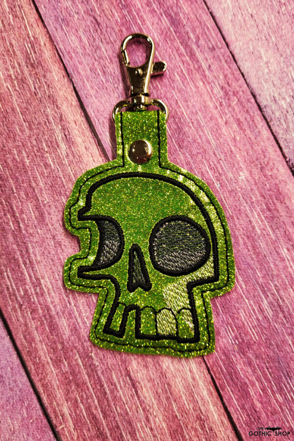 Fragmented Skull Green Glitter Keyring | Bag Tag