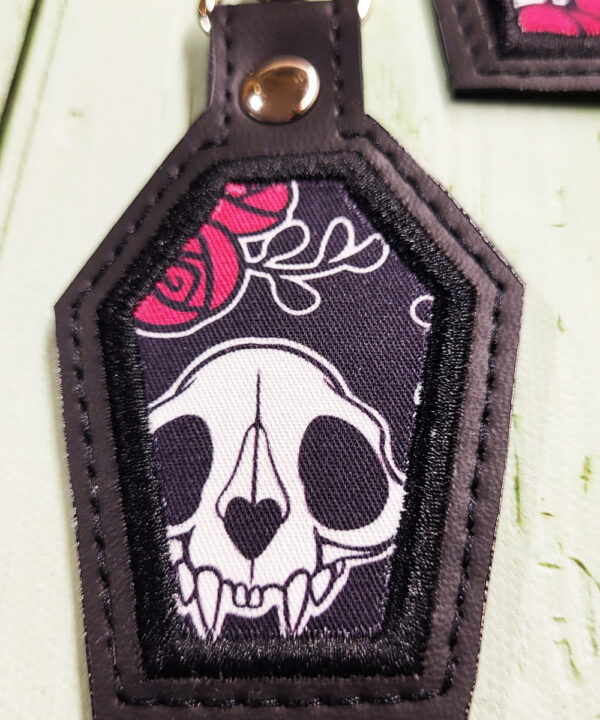 Sugarskull Cat Red Roses Coffin Gothic Keyring | Bag Tag