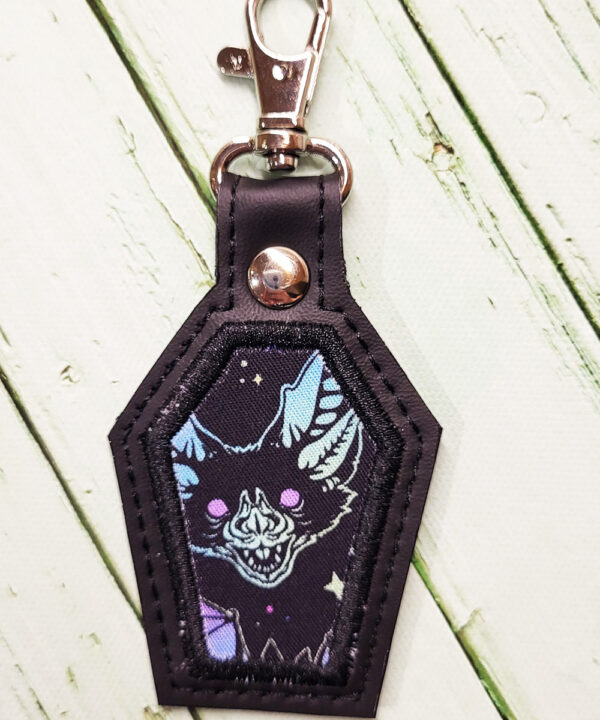 Turquoise Bat Face Coffin Shaped Gothic Keyring | Bag Tag