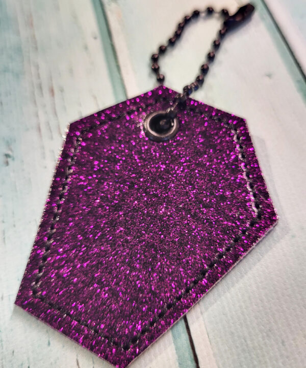 Coffin Shaped Purple Glitter Black Marine Vinyl Bag Charm
