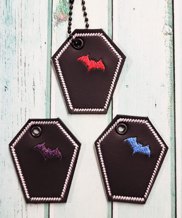 Coffin Shaped Bag Charm Tag with Sparkle Bat