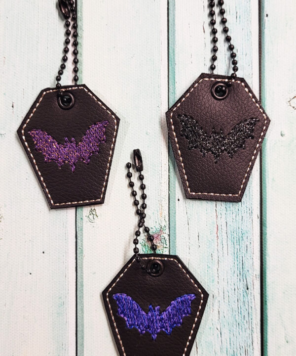 Coffin Shaped Bag Charm Tag with Large Bat