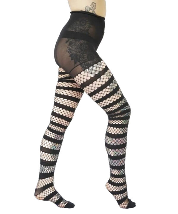 fishnet opaque stripe gothic black tights