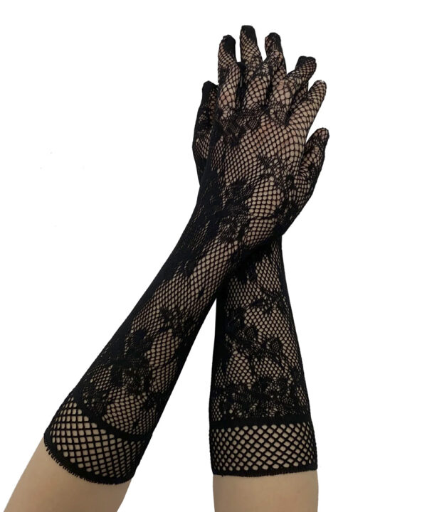 fishnet floral long black gothic gloves
