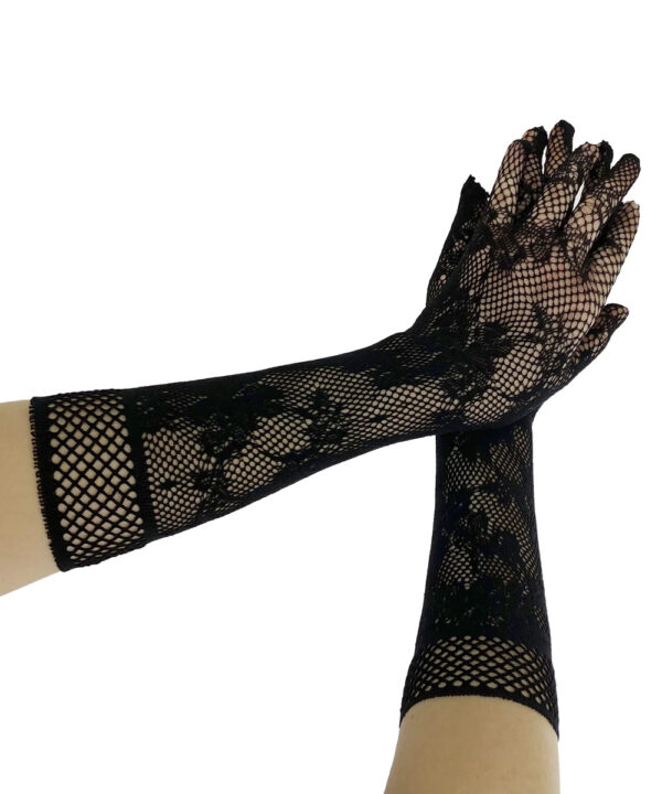 fishnet floral long black gothic gloves