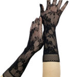 fishnet floral long black gothic gloves