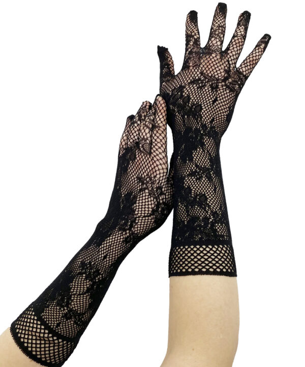 fishnet floral long black gothic gloves