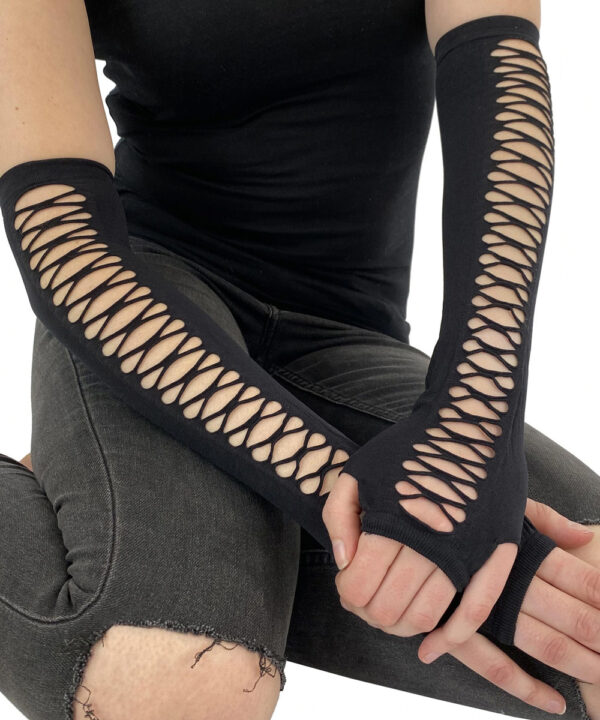 slashed sleeve black gothic gloves