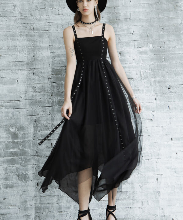 Zoha Black Mesh and Chiffon Witchy Gothic Prom Dress by Punk Rave UK6 ONLY