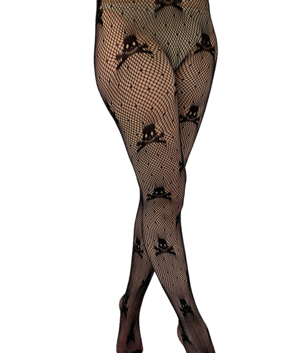Skull and Crossbones Net Gothic Black Tights