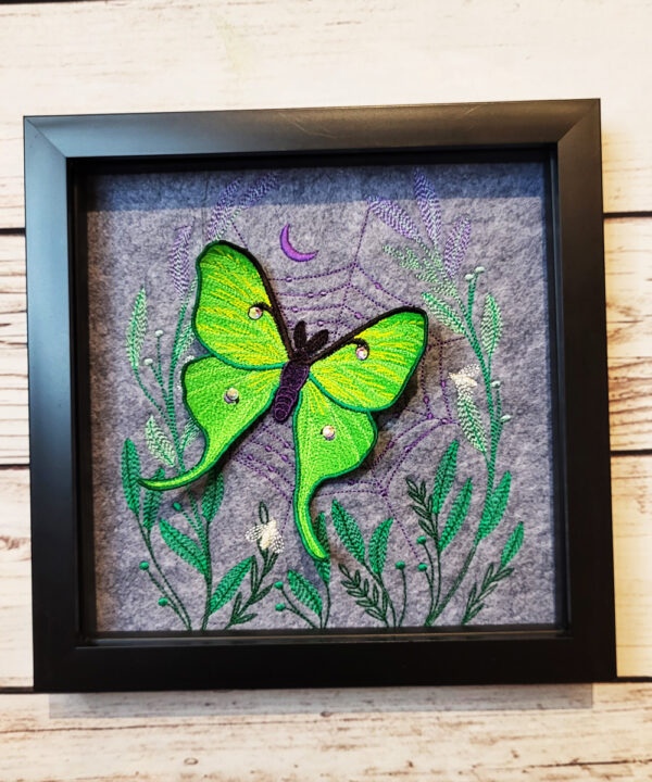Luna Moth Embroidered Framed Gothic Picture
