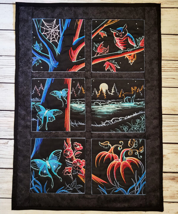 Haunted Autumn Halloween Blue/Red Scene Quilted Wall Hanging