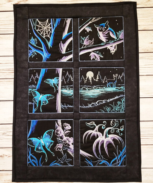 Haunted Autumn Halloween Blue/Purple Scene Quilted Wall Hanging