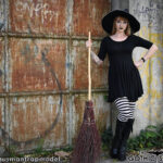 Gothic model Venusmantrap wears the Calliope blcack gothic dress for Halloween photoshoot.