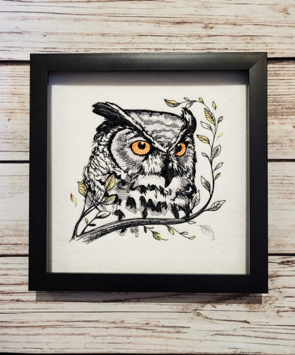 Wise Autumn Owl Embroidered Framed Gothic Halloween Picture