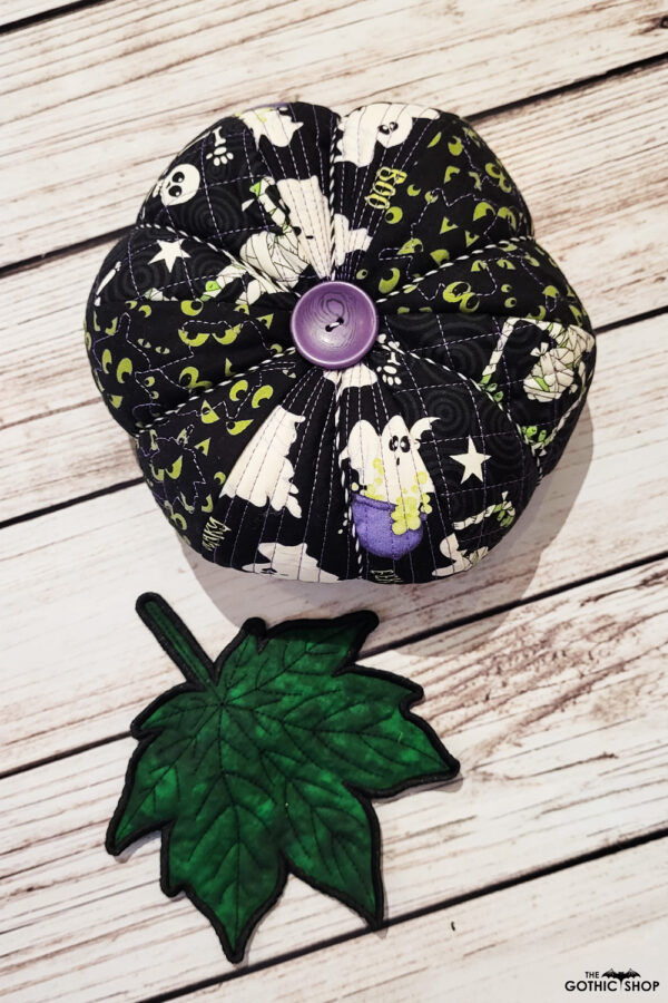 Creepy print fabric pumpkin for Halloween