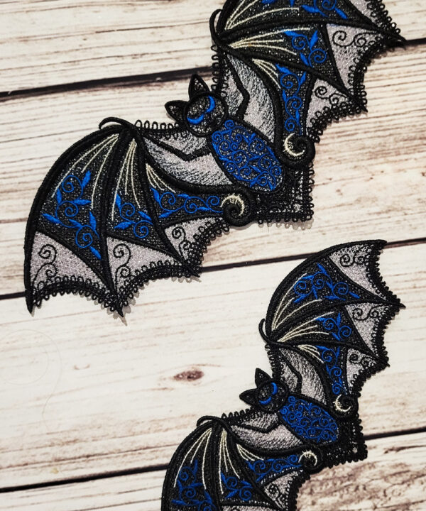 Mable Black Blue Lace Bat Embroidered Decoration Motif